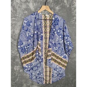 Minimi Womens Kimono Open Front Cardigan Small Blue Paisley Multicolor Flowy